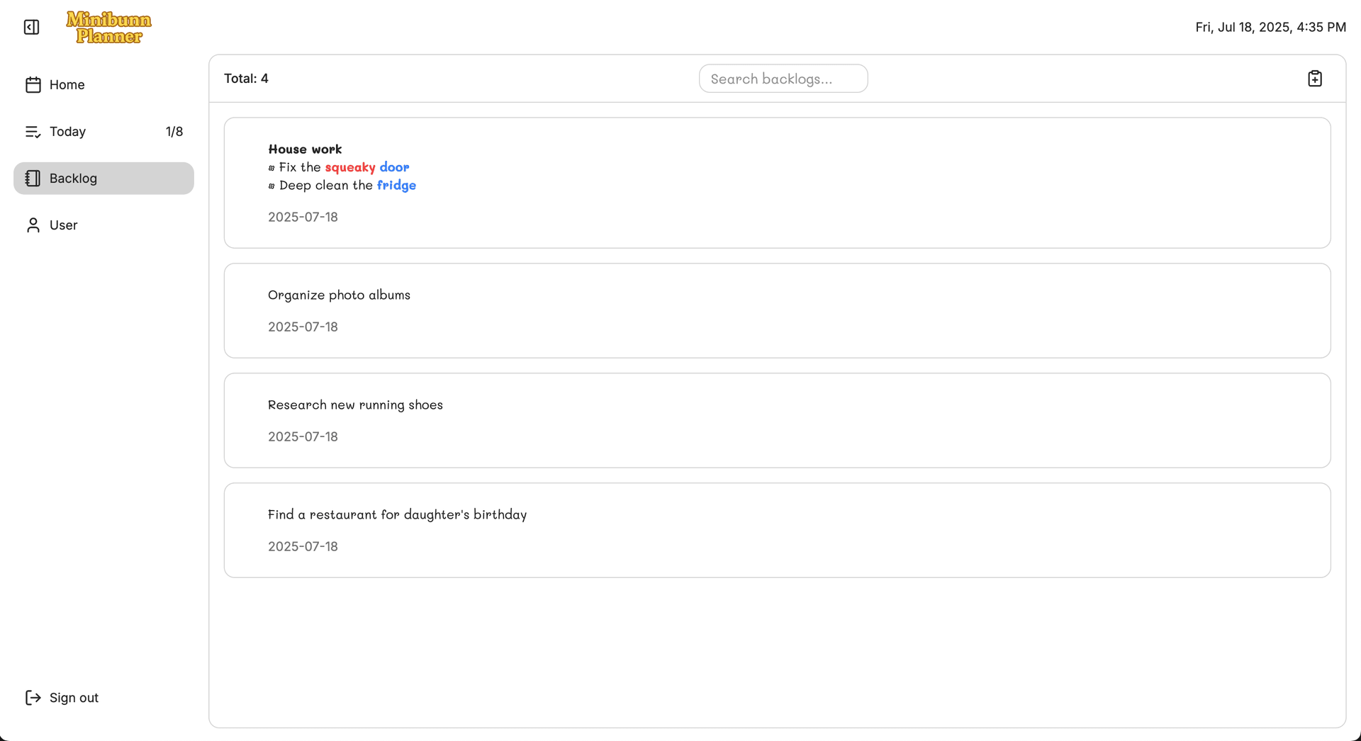 Backlog screenshot